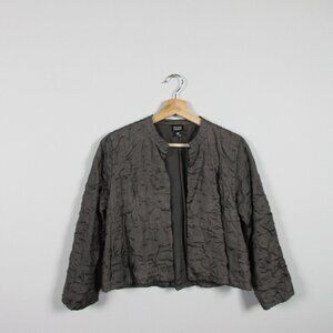 Eileen Fisher Crinkle Cropped Jacket Women XS Brown 100% Silk Textured 194